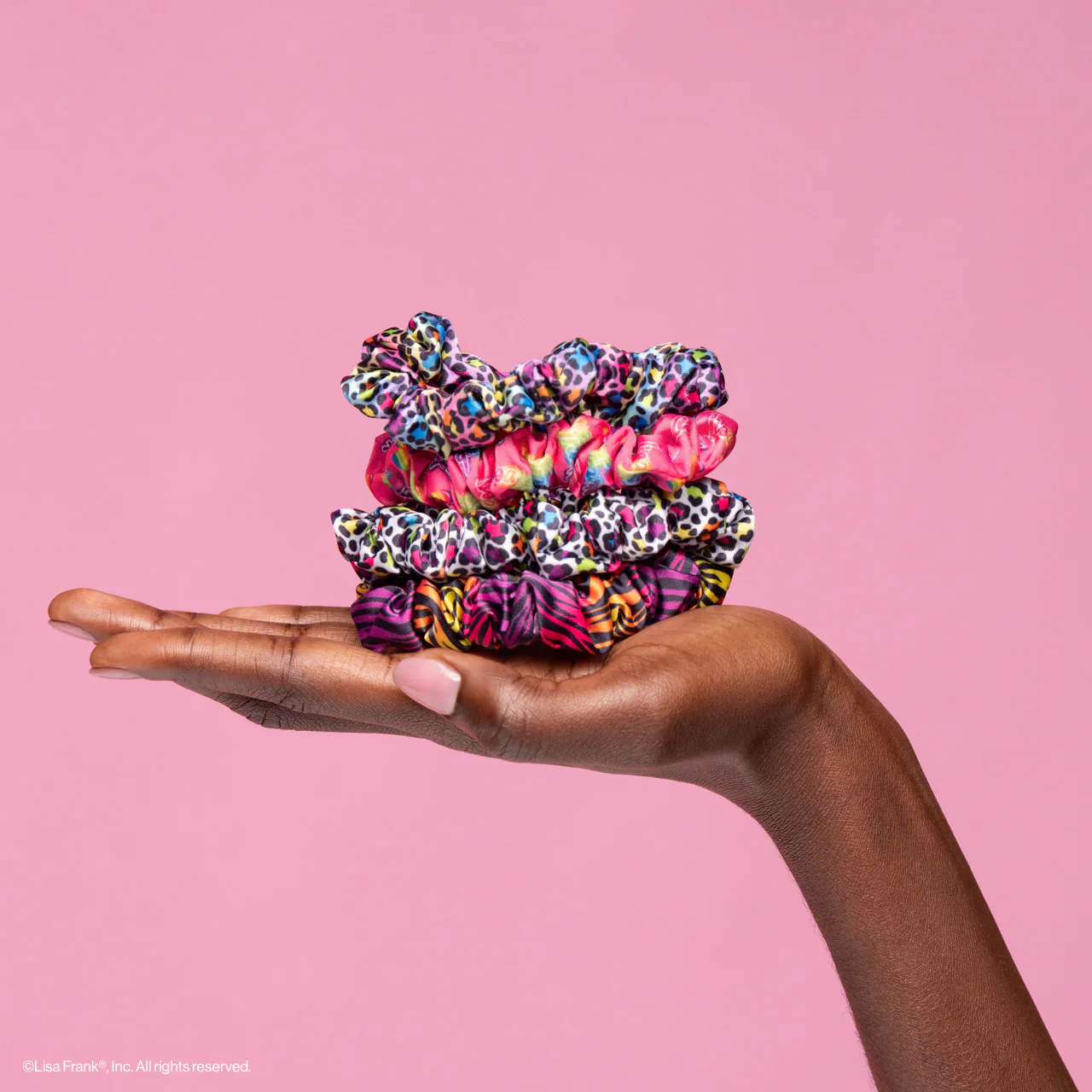 Lisa Frank x Kitsch Ruched Satin Scrunchies in Rainbow Leopard